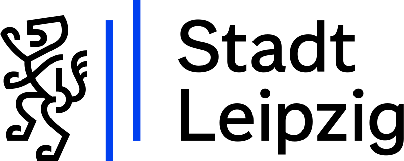 Linkziel Webseite der Stadt Leipzig, Grafik zeigt Wappen der Stadt, rechts davon der Schriftzug Stadt Leipzig